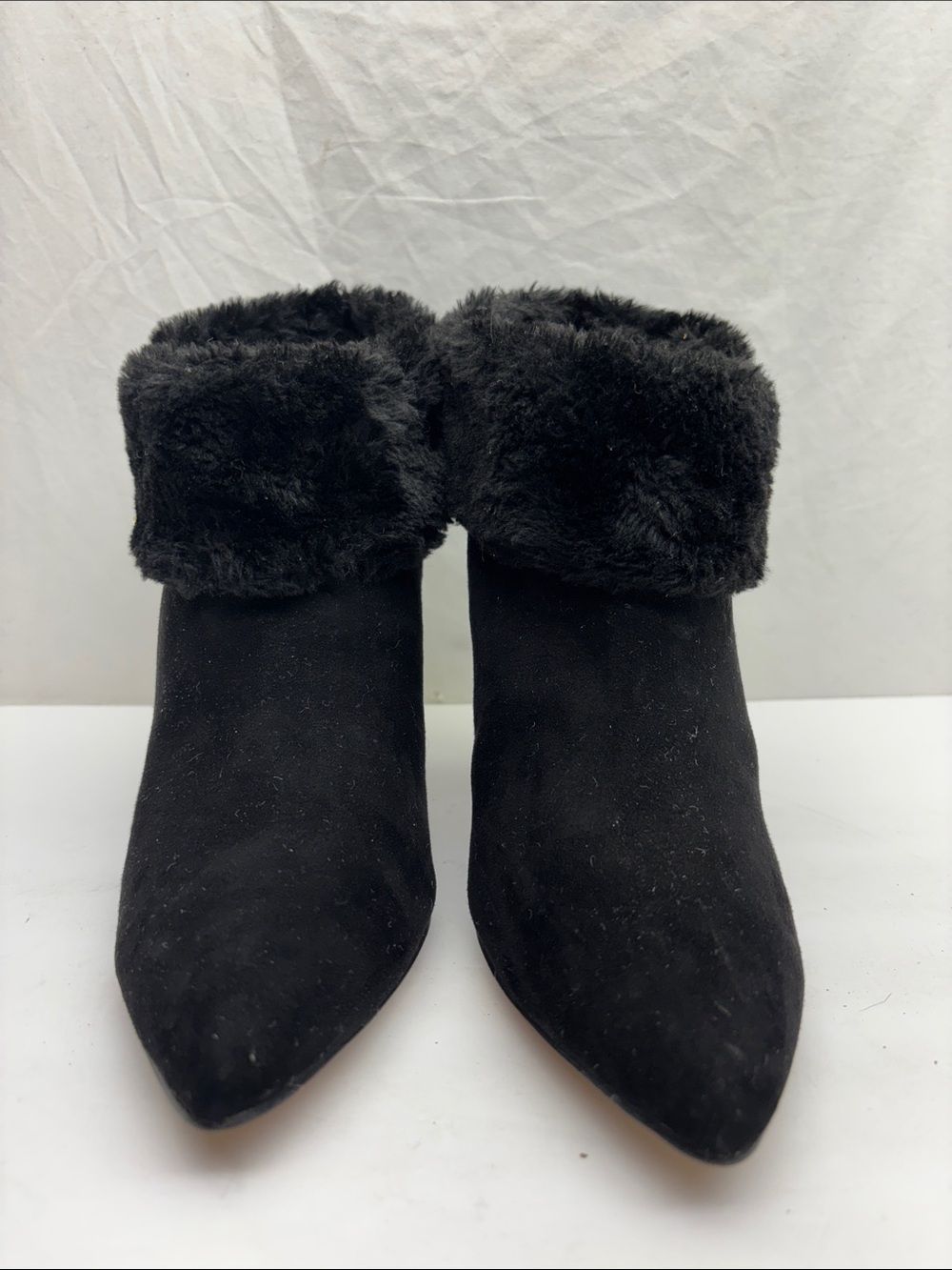 Marc Fisher Black Faux-Fur Cuff Women’s Ankle Boots, SZ 11, box 78